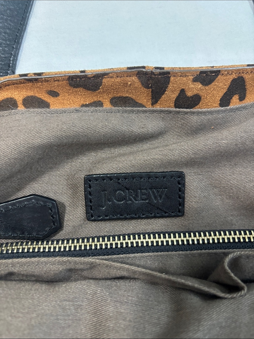 J. Crew Leopard Print Brown Tote Bag with Black Handles - Picture 2 of 16